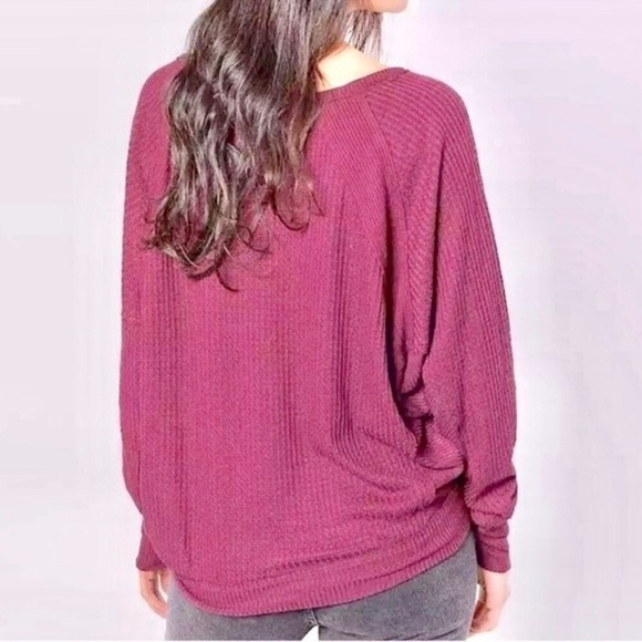 Free People Santa Clara Thermal Waffle Knit Mulberry Faded Fuchsia Size Large - Picture 2 of 7